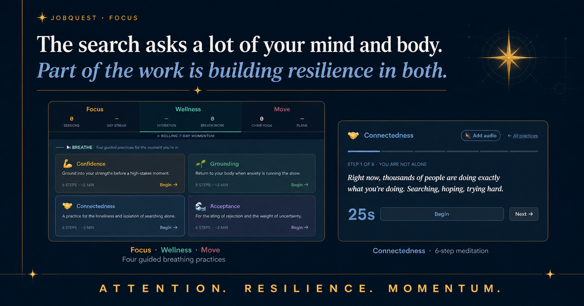JobQuest Focus — guided wellness practices for the search